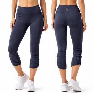 LULULEMON Heathered Navy Crop Leggings Size 6|High-Waist Ruched Capri Yoga